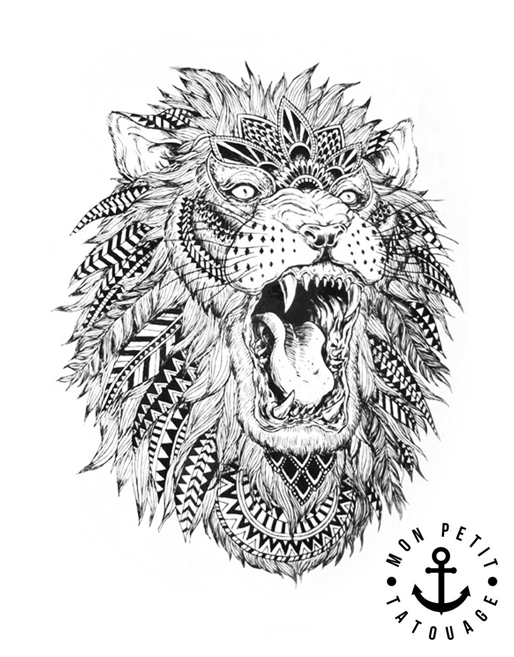 Tatouage Tête de lion style Bohème chic  Mon Petit 