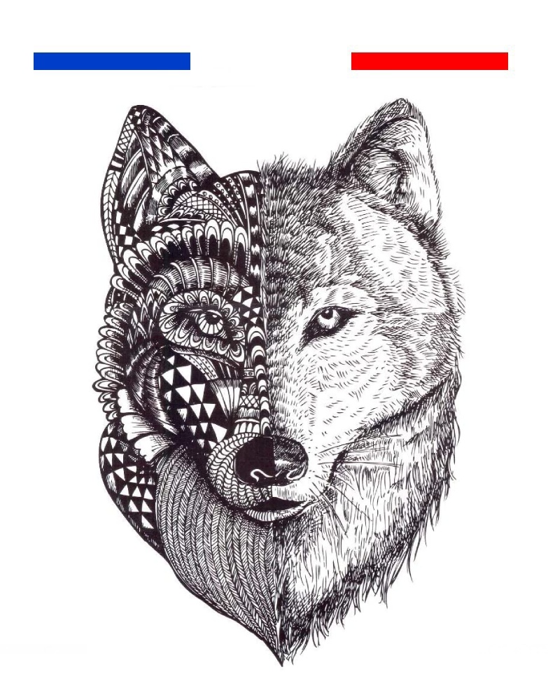 Tatouage tête de loup double mandala