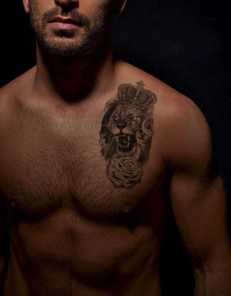 Tatouage lion roi réaliste